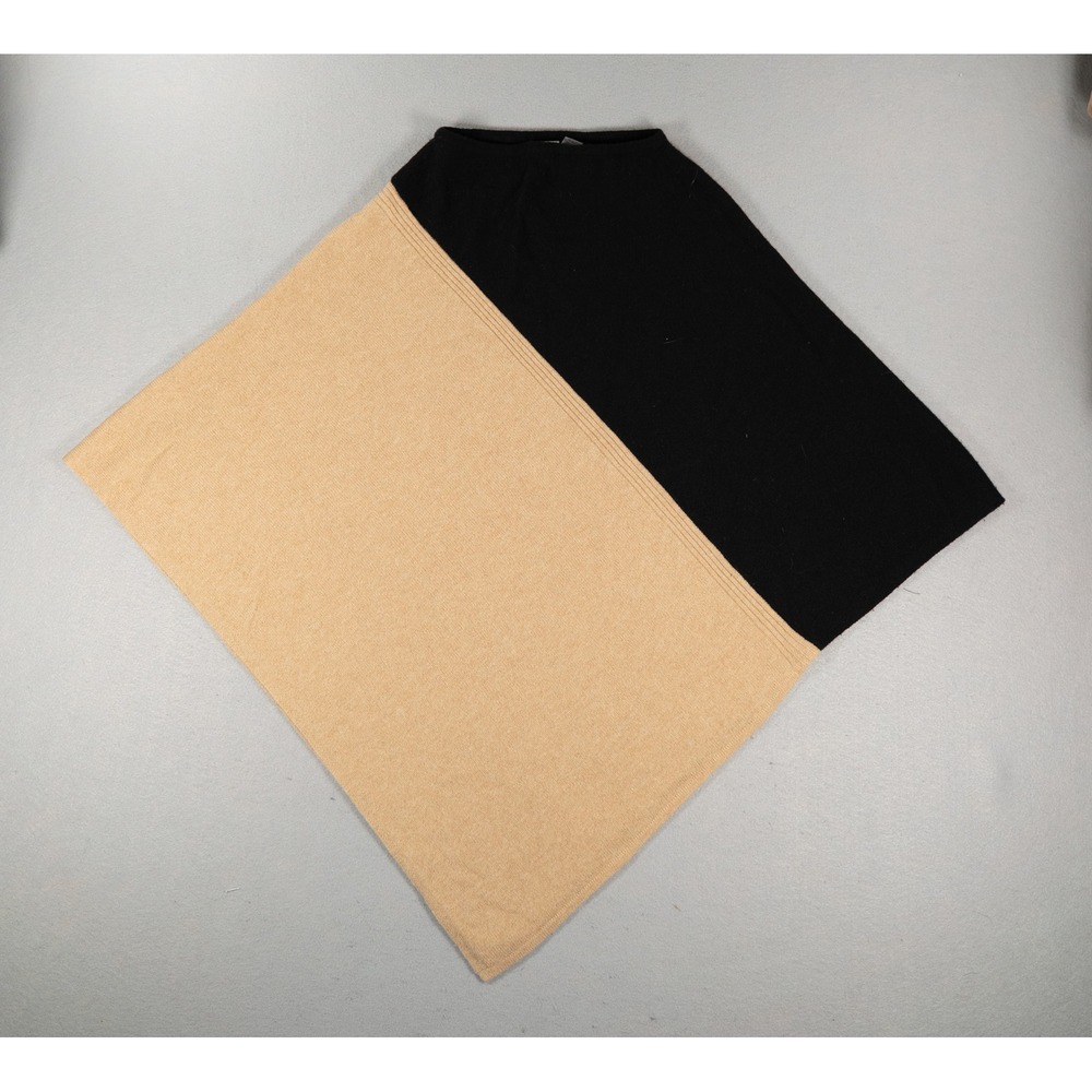 Kinross Cashmere Womens Poncho Wrap Colorblock Asymmetric Black Tan One Size